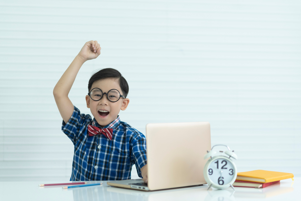 Child Students Studying with Laptop, Education Concept